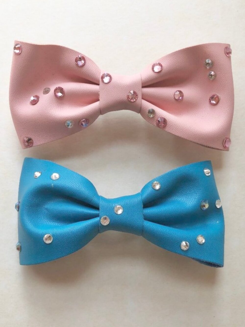 Retro Torture Couture Rhinestone Faux Leather Hair Bows Clips